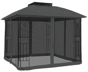 antracit acél dupla tetős pavilon hálós falakkal 2,94 x 2,94 m
