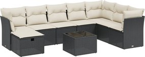 vidaXL 9 részes fekete polyrattan kerti ülőgarnitúra párnákkal