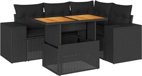 vidaXL 5 részes fekete polyrattan kerti kanapészett párnákkal