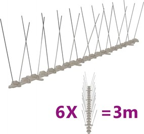vidaXL 6 db 3 m-es kétsoros műanyag madár- és galambriasztó tüske