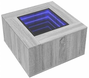 Szürke sonoma szerelt fa dohányzóasztal LED-del 60 x 60 x 40 cm