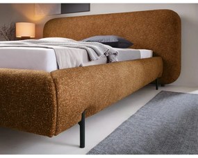 Okkersárga kárpitozott ágyneműtartós franciaágy ágyráccsal 160x200 cm Pointt – ELTAP