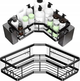 Sarokpolc Zuhanyhoz Fúrás nélkül, Rozsdamentes acél, 2db