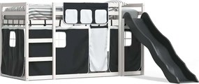 vidaXL fehér-fekete emeletes ágy csúszdával és függönnyel 90 x 190 cm