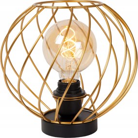 Loft éjjeli asztali lámpa fekete arany fém drót kerek 25cm Lucide