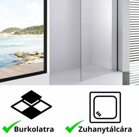 Stuxi Milano Black Walk-in zuhanyfal, 110x200 cm, 8 mm vastag vízlepergető biztonsági üveggel, 200 cm magas, fekete profillal és távtartóval