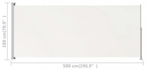 krémszínű behúzható oldalsó terasznapellenző 180 x 500 cm