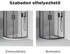 Elio Black 80X80 cm íves két tolóajtós zuhanykabin 6 mm vízlepergető biztonsági üveggel, fekete elemekkel, 190 cm magas