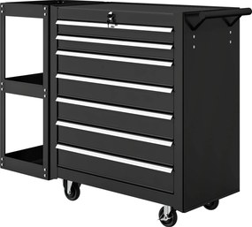 HOMCOM 7 fiókos szerszámkocsi levehető 3 polcos oldalpolccal, központi zárral, fogantyúval, fékező kerekekkel | Aosom