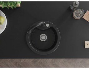 Mexen Diego, 1 kamrás gránit mosogató 488x488x167 mm és Elia mosogató csaptelep, fekete, 6512-77-670101-70