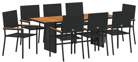 vidaXL Kert étkező szett 9 pcs Fekete polirattan