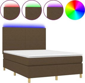 vidaXL barna szövet rugós és LED-es ágy matraccal 140x190 cm