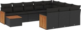 vidaXL 11 részes fekete polyrattan kerti ülőgarnitúra párnákkal