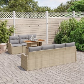 8 részes bézs poly rattan kerti kanapé szett párnákkal, 2 személyes kerti kanapé tárolóval és párnákkal bézs poly rattan