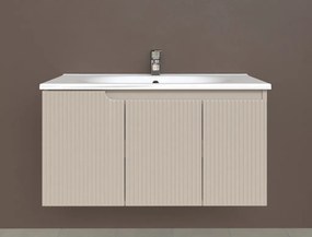 Piramida EURIDIKA fali fürdőszobabútor - műmárvány mosdóval -3 ajtós - PINO BÉZS - 100 x 48 x 53 cm