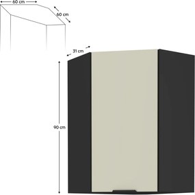 Felső sarokszekrény kasmír/fekete, ARAKA 60x60 GN-90 1F