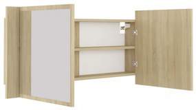 tölgyszínű akril LED-es tükrös fürdőszobaszekrény 100x12x45 cm