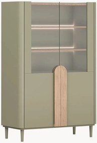 Amilio vitrines szekrény 100 cm, kétszárnyú, lábakon - eukaliptusz / baltic dune tölgy / natúr tölgy fogantyú
