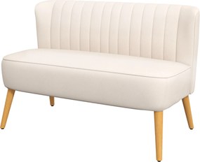 HOMCOM kétszemélyes kanapé, bársonyhatású kárpitozás, krémfehér — 117 x 56,5 x 77 cm | Aosom