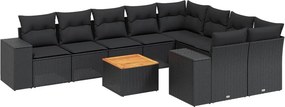 vidaXL 10 részes fekete polyrattan kerti ülőgarnitúra párnákkal