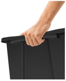 Fényes fekete műanyag tárolódoboz fedéllel Evo Easy - Rotho