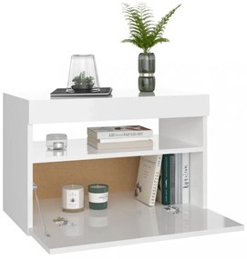2 db magasfényű fehér éjjeliszekrény LED-lámpákkal 60x35x40 cm