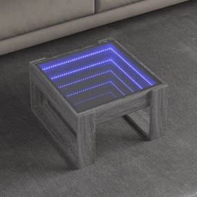 Szürke sonoma végtelen hatású LED-es dohányzóasztal 50x53x30 cm