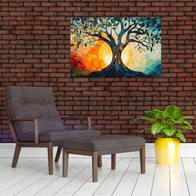 Kép – Mozaik – nap és fa I. (90x60 cm)