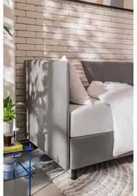 Szürke kárpitozott ágyneműtartós egyszemélyes ágy matraccal 90x200 cm Avela – Bonami Selection