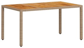 bézs polyrattan és akácfa kerti asztal 150 x 90 x 75 cm