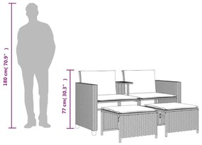 vidaXL 2 személyes fekete polyrattan kerti kanapé asztallal/székkel