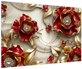 Kép - 3D piros-arany virágok (90x60 cm)