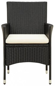 5 részes fekete polyrattan kültéri étkezőszett párnákkal