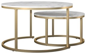 Fehér-aranyszínű kerek dohányzóasztal szett márvány dekorral 2 db-os ø 79 cm Amelia – CosmoLiving by Cosmopolitan