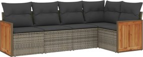 vidaXL 5 részes szürke polyrattan kerti ülőgarnitúra párnákkal