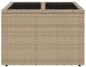 bézs polyrattan üveglapos kerti asztal 55 x 55 x 37 cm