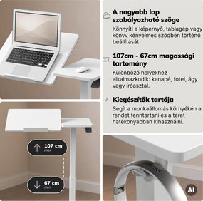 Laptopasztal mobil, állítható, multifunkciós, fehér: BILL