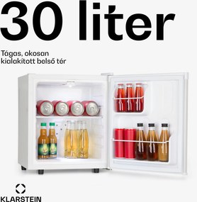 Klarstein Silent Cool, hűtőszekrény, 30 liter, Arctic-Fox Cooling, F energiahatékonysági osztály, fehér