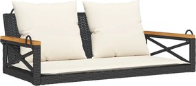 vidaXL fekete polyrattan hintapad párnákkal 109 x 62 x 40 cm