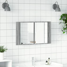 szürke sonoma akril LED-es tükrös fürdőszobaszekrény 80x12x45cm