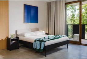 Fekete kárpitozott-forgácslemez franciaágy ágyráccsal 180x200 cm Streiko – noo.ma