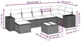 8 részes szürke polyrattan kerti ülőgarnitúra párnákkal