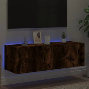 füstös tölgy színű fali TV-szekrény LED-ekkel 100 x 35 x 41 cm