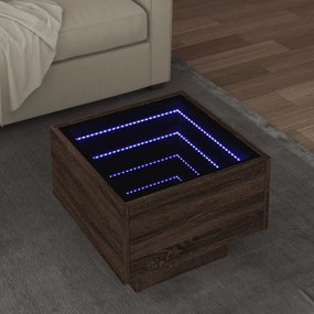 Barna tölgy színű szerelt fa kisasztal LED-del 40 x 40 x 30 cm