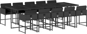 vidaXL 11 részes fekete polyrattan kerti étkezőgarnitúra párnákkal