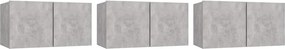 vidaXL 3 db betonszürke függő TV-szekrény 60 x 30 x 30 cm