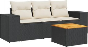 vidaXL 4 részes fekete polyrattan kerti ülőgarnitúra párnákkal