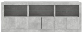 betonszürke tálalószekrény LED-világítással 181,5x37x67 cm