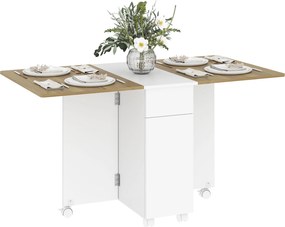 HOMCOM Hajtogatható, Helytakarékos Étkezőasztal 6 Személyre, Felnyitható Fa Asztal Kerekekkel, 2 Fiókkal és Szekrénnyel Konyhára és Nappalira, 140x76x