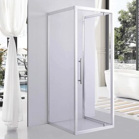 Stuxi Torino 90x100 falsíkra szerelhető 3 oldalú nyílóajtós zuhanykabin 6 mm vízlepergető biztonsági üveggel, króm elemekkel, 200 cm magas